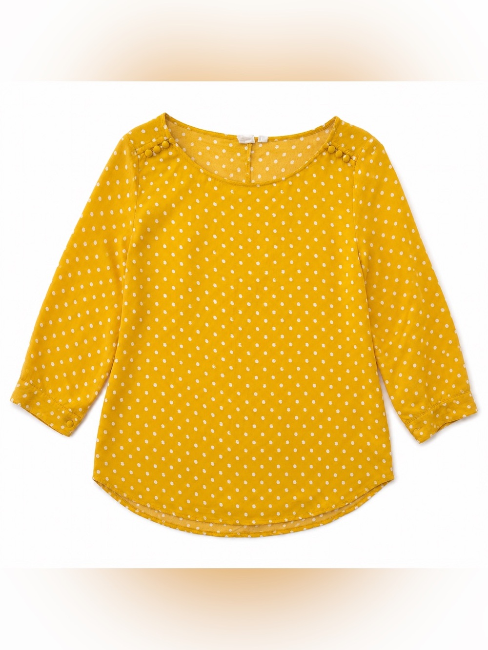 GAP Factory XS Mustard Yellow Polka Dot Viscose Button Shoulder Blouse Top